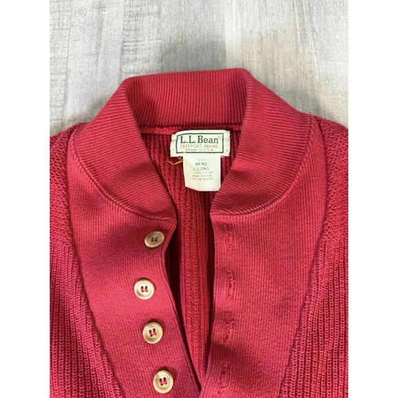 Vintage Ll Bean Five Button Henley Heavyweight Sweater Red Fisherman Men’s LT - Picture 2 of 8
